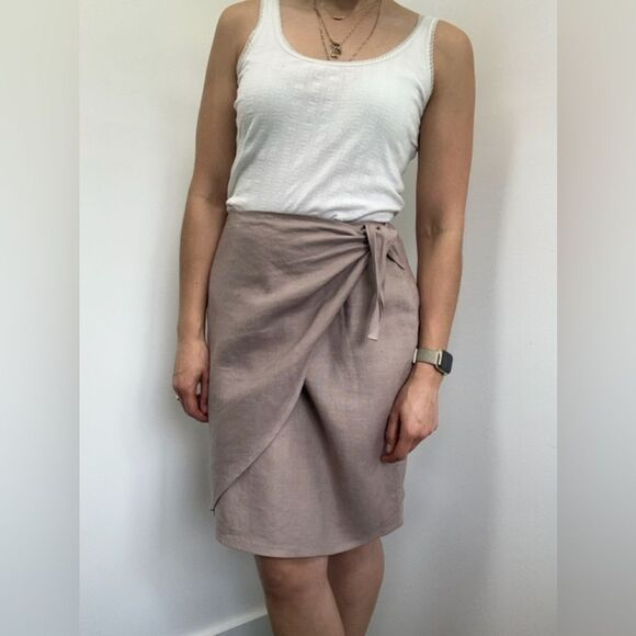 Vintage 90's Mauve 100% Linen Wrap Skirt Short Size S - Picture 1 of 10